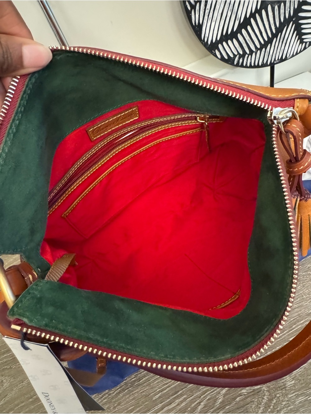 Dooney & Bourke Tan Leather Hobo Shoulder Bag with Tassel - Picture 5 of 15